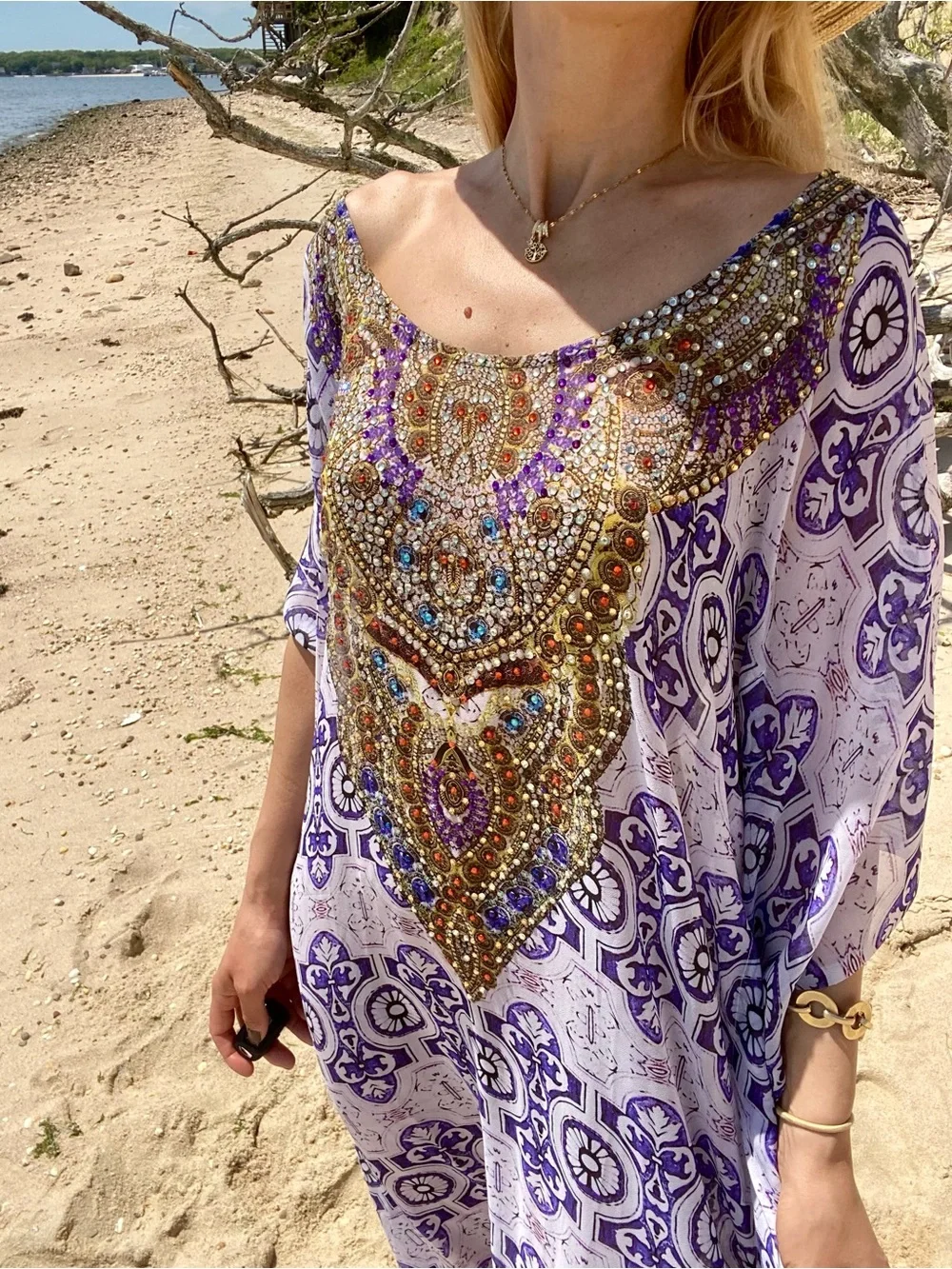 RANEE’S Boho Purple Embellished Kaftan Style Beach Cover-Up! 🐚